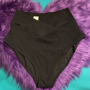 AERIE RIBBED CROSSOVER HIGH CUT CHEEKY BIKINI BOTTOM